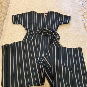 Blue and white striped romper